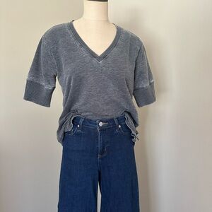 Jane and Delancey Gray Top with Blue Wide Leg Pants